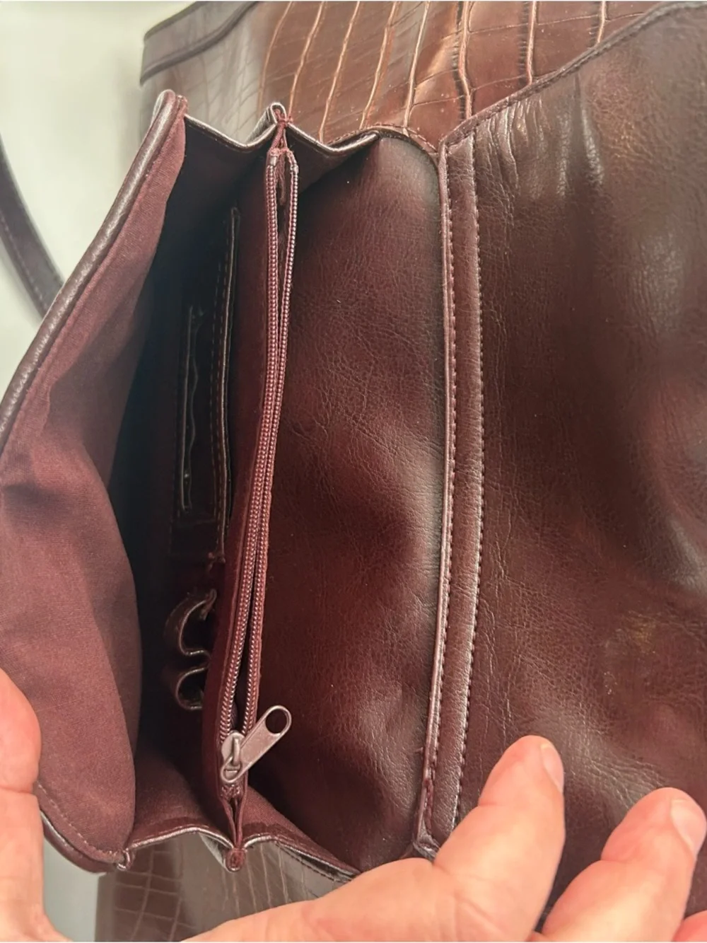 VTG Bueno Croc Embossed Faux Leather Briefcase Tote Shoulder Bag Brown Large